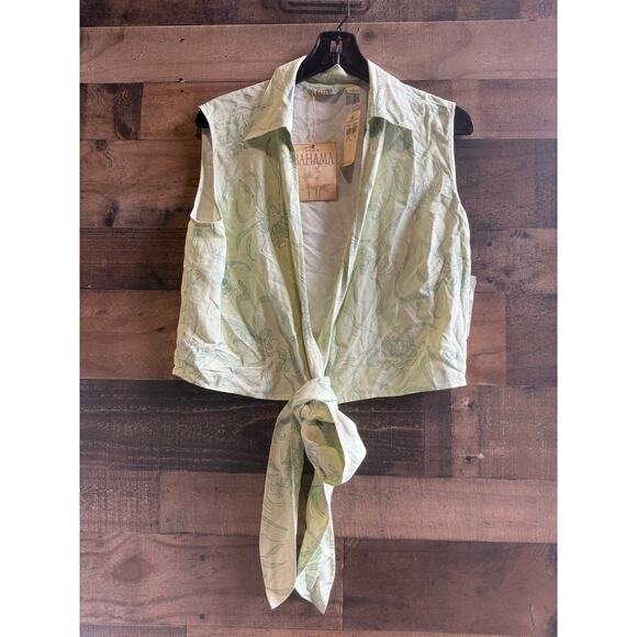 Tommy Bahama Sleeveless Button-Up Tie-Front Top-Lt Green & Blue Floral - Picture 2 of 9